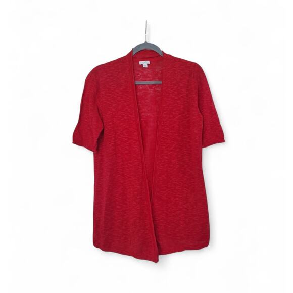 J. Jill Red Linen Blend Open Front Short Sleeve Cardigan Sweater, Size Small - Picture 1 of 12